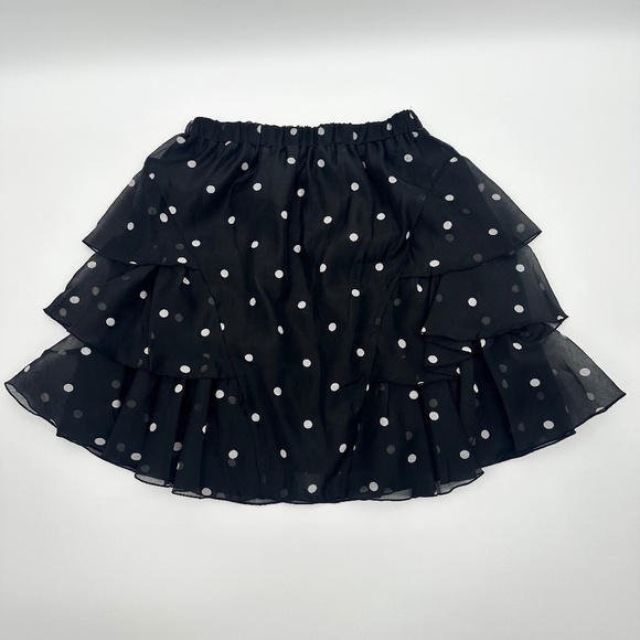 HM Skirt Women 4 NEW Black Coquette Whimsigoth Chiffon Polka Dots Tiered Pull On - Picture 5 of 10